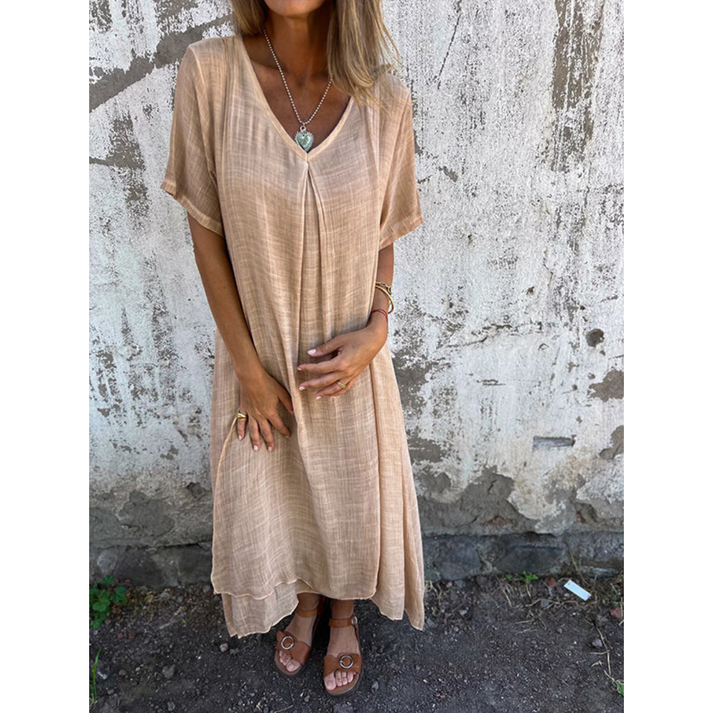 Leinen Luftig Locker Boho Sommerkleid Für Frauen