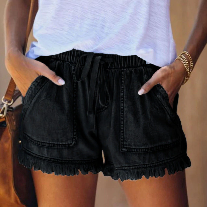 Shorts aus elastischem Denim mit hoher Taille