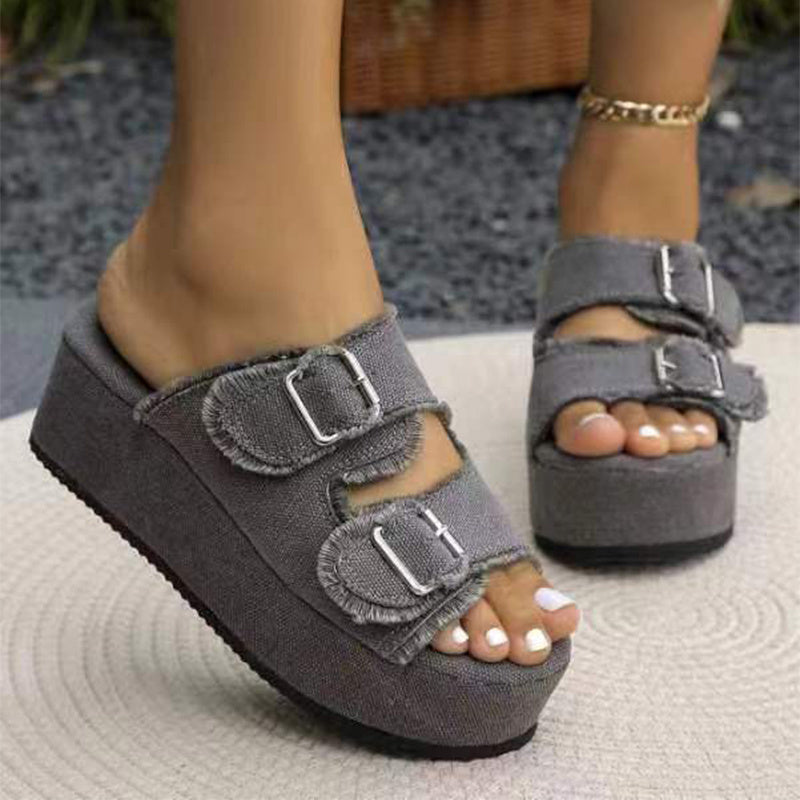 Wolff Denim-Sandalen mit Schnalle