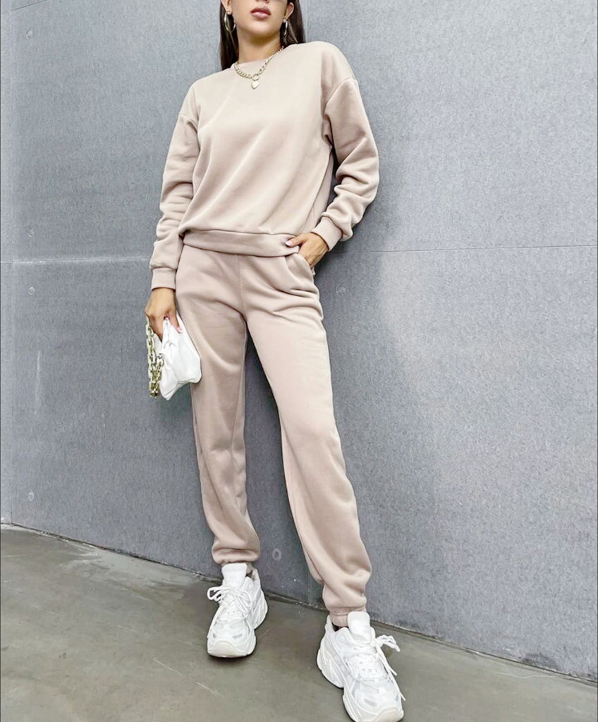 Wolff Solid Color Long Sleeve Crew Neck Casual Fashion Sports Sweater Suit