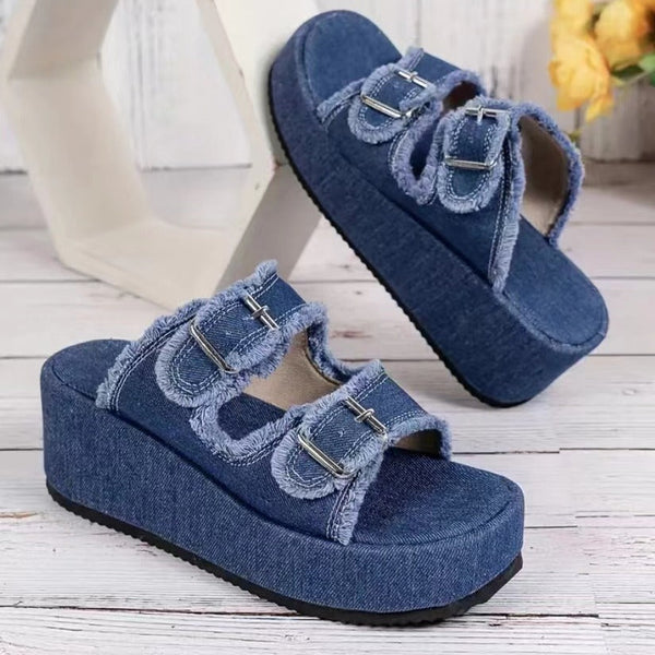 Wolff Denim-Sandalen mit Schnalle