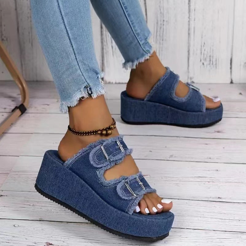 Wolff Denim-Sandalen mit Schnalle