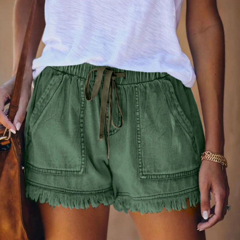 Shorts aus elastischem Denim mit hoher Taille