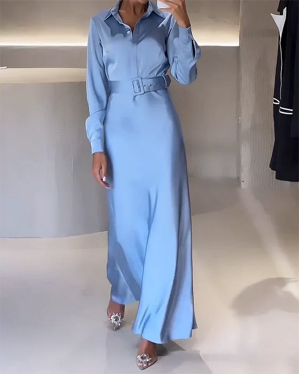 Kleid - Langärmliges Kleid mit Gürtel für Stilvolle Damen