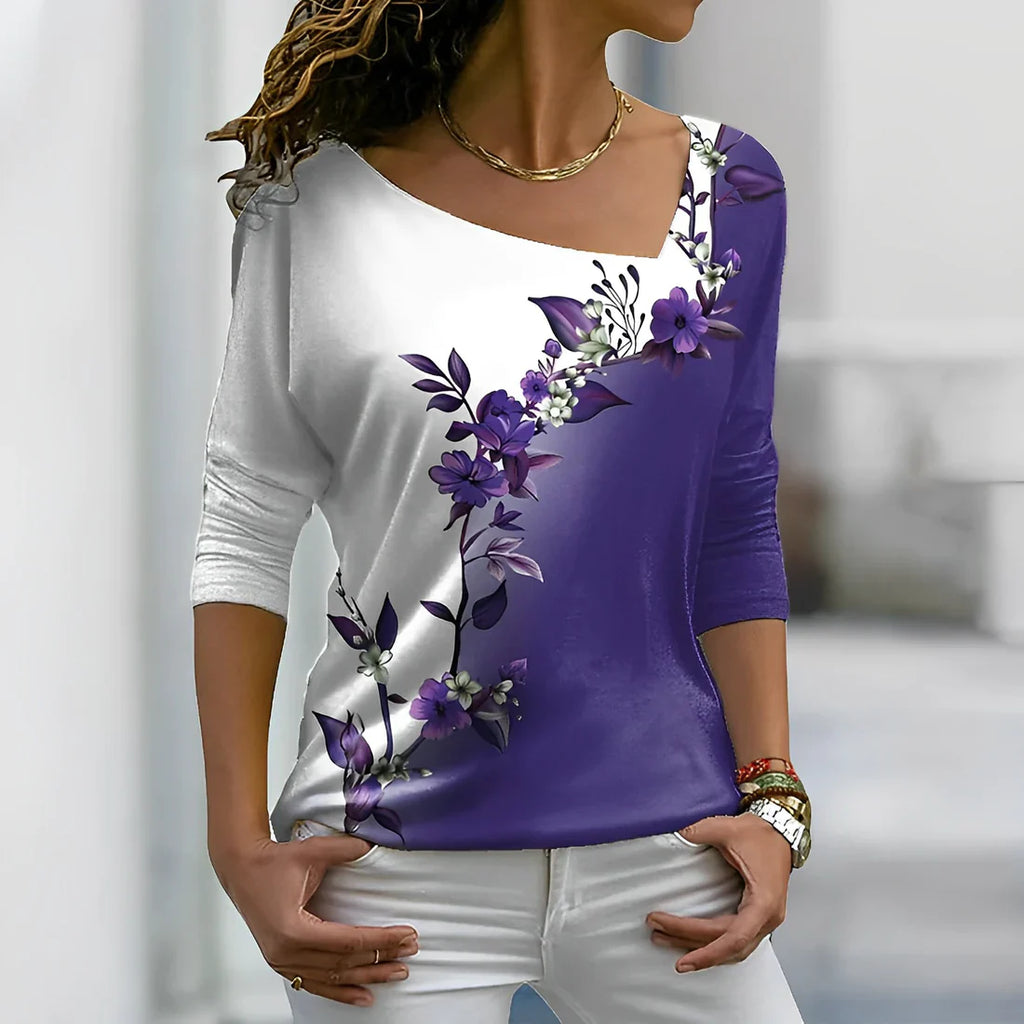 WOLFF - Florales kontrastfarbiges Art Shirt