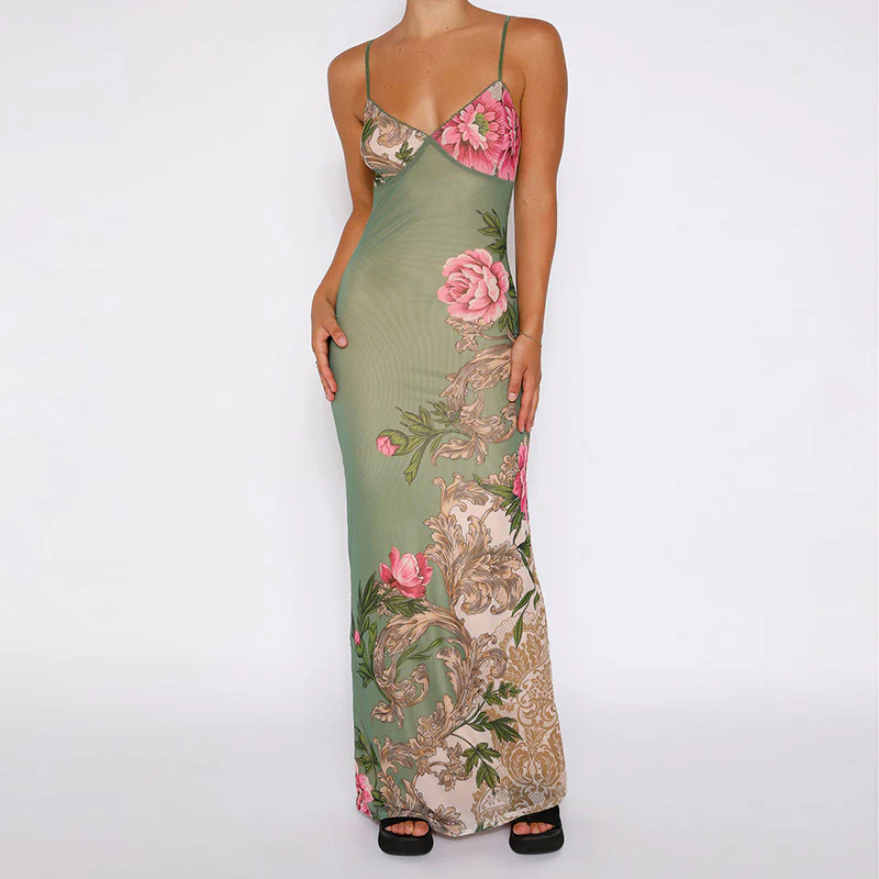 Florales Maxikleid mit V-Ausschnitt