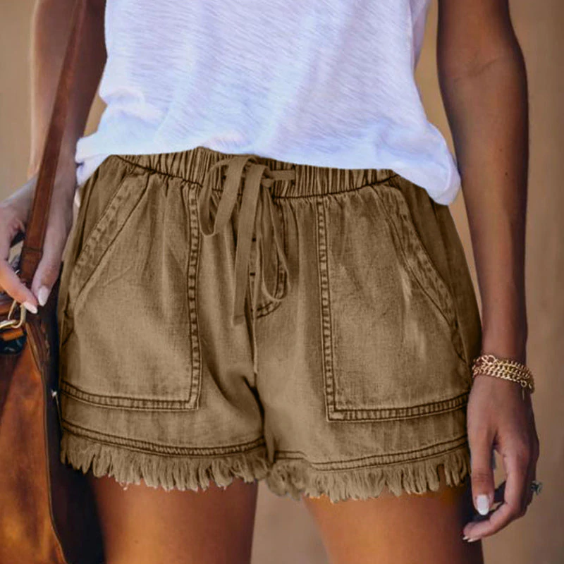 Shorts aus elastischem Denim mit hoher Taille