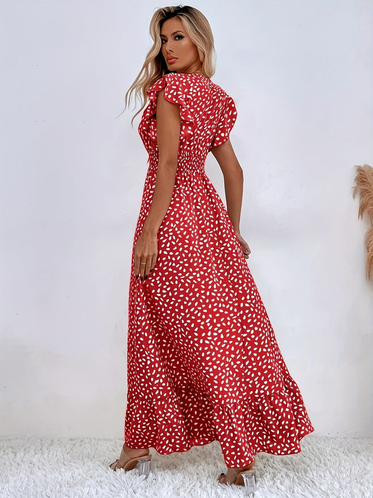 Allover Print Rüschen Kleid