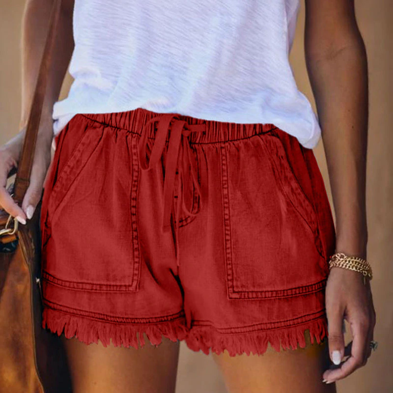 Shorts aus elastischem Denim mit hoher Taille