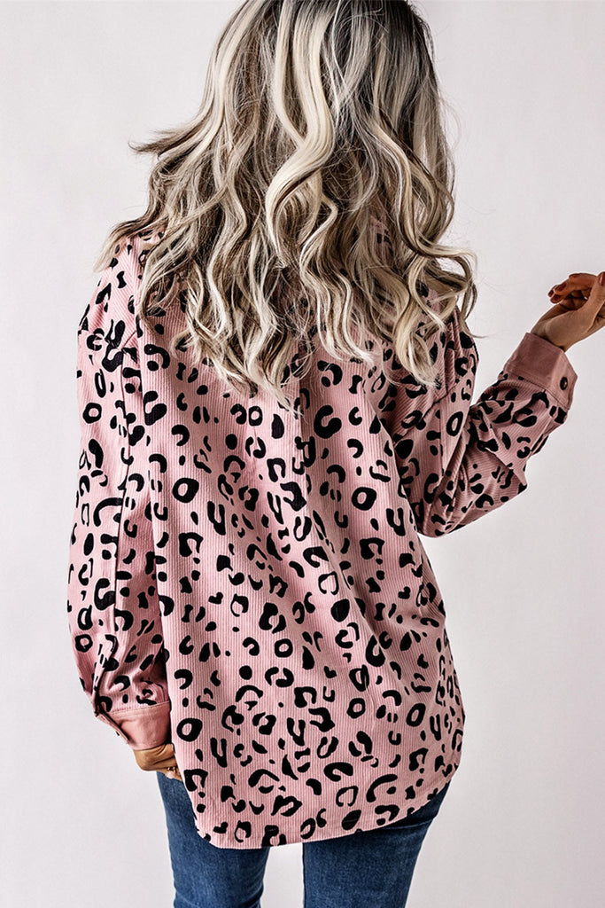 Fascinating pink corduroy jacket with leopard print