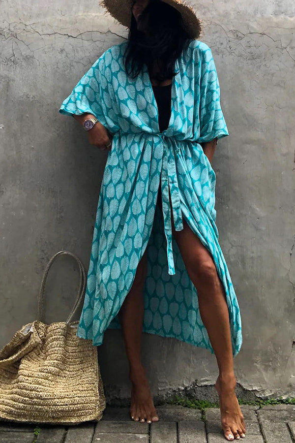 WOLFF Island – Strandüberwurf im Kimono-Stil mit Boho-Print