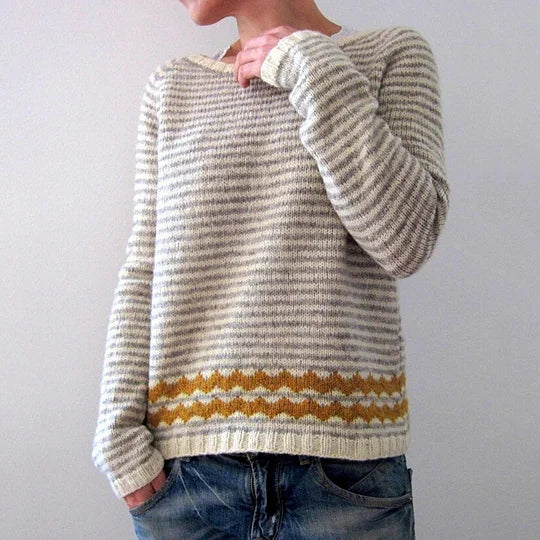 WOLFF Vintage-Jacquard-Pullover mit Rundhalsausschnitt und Farbblock