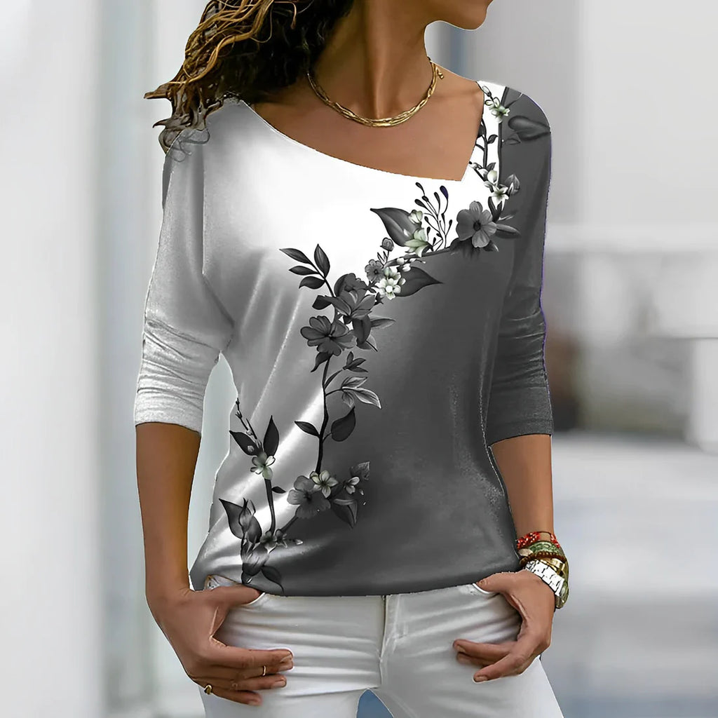 WOLFF - Florales kontrastfarbiges Art Shirt