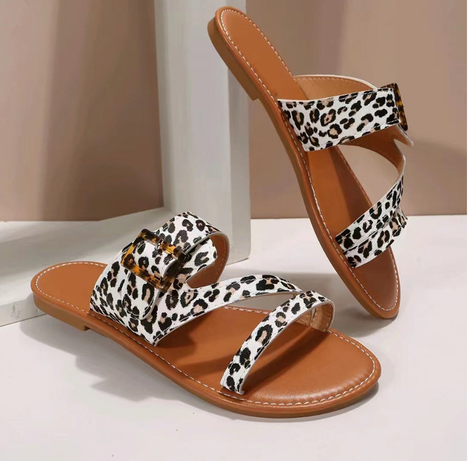 WOLFF | Orthopädische Leopard Print Pantoffeln Sommer flache Sandalen