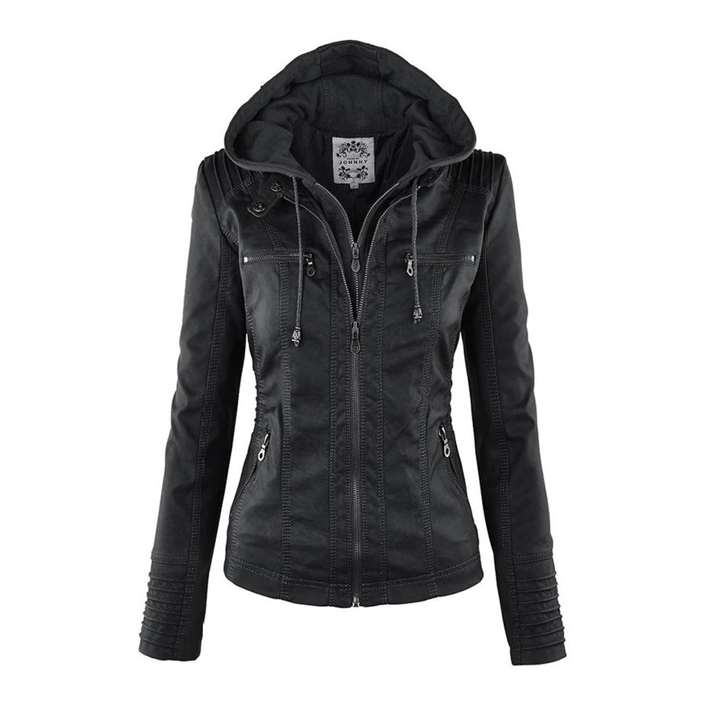 Wolff Jacke | Premium Faux-Leder-Bikerjacke mit Abnehmbarer Kapuze