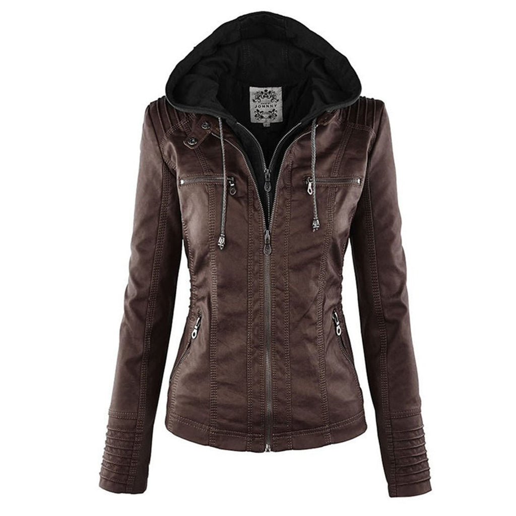 Wolff Jacke | Premium Faux-Leder-Bikerjacke mit Abnehmbarer Kapuze