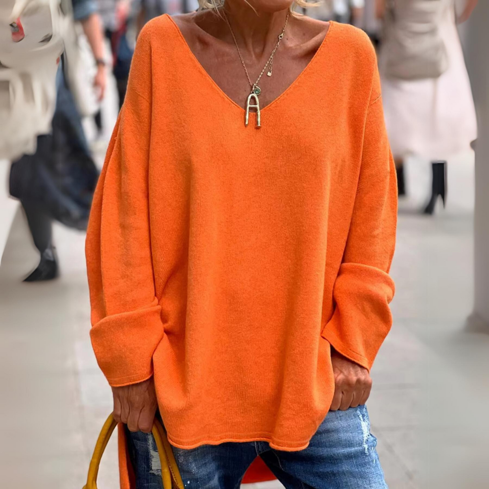 Maglione casual oversize con orlo scollato