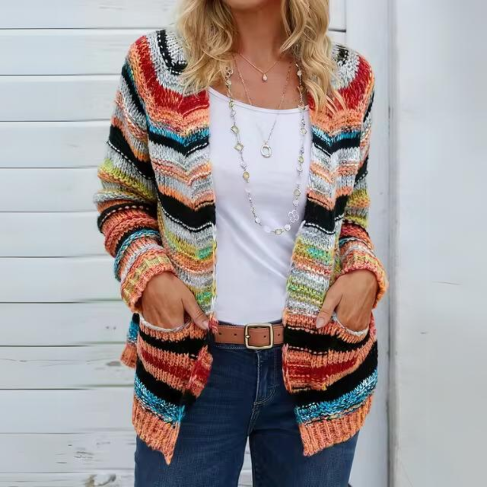 Cardigan chic a righe arcobaleno