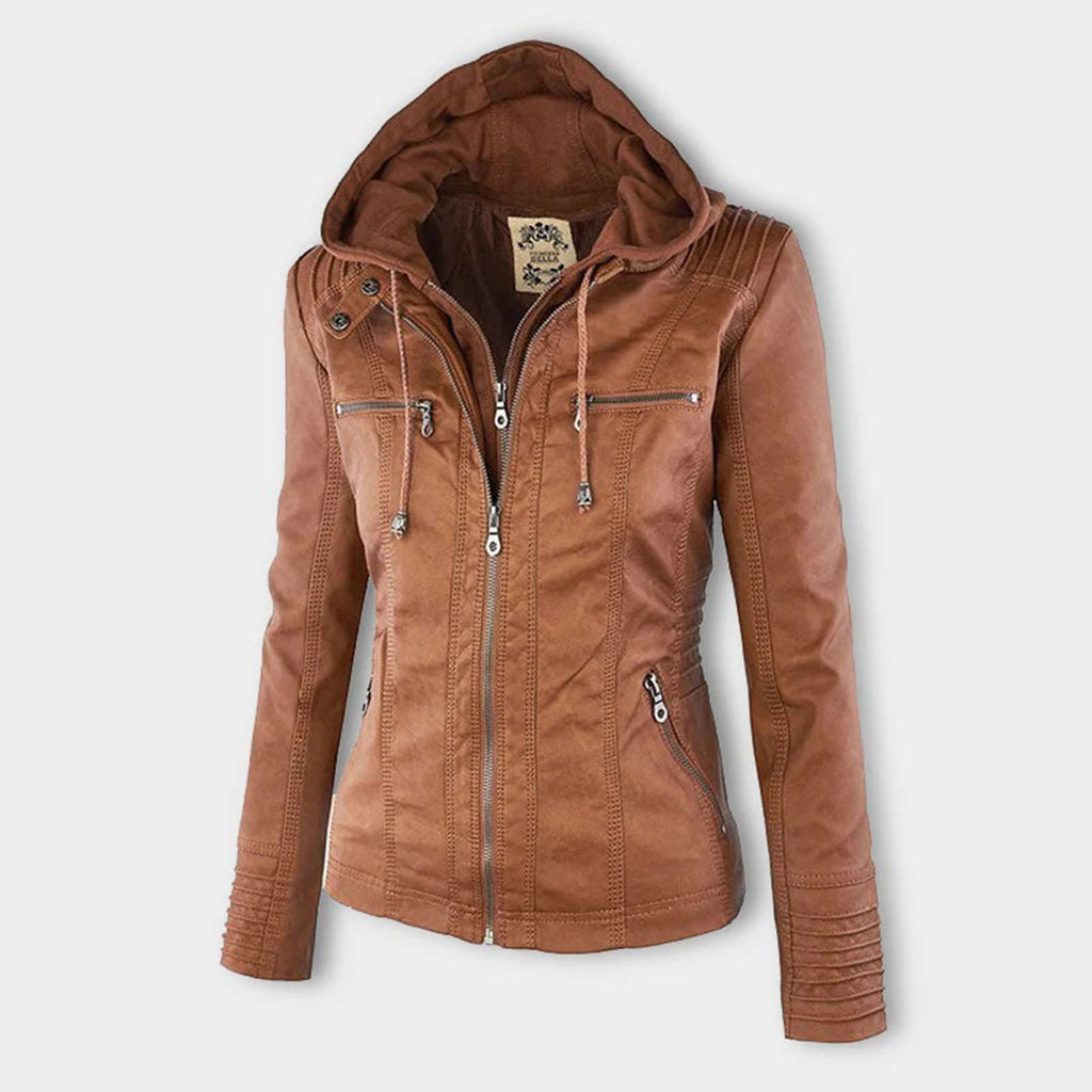 Wolff Jacke | Premium Faux-Leder-Bikerjacke mit Abnehmbarer Kapuze