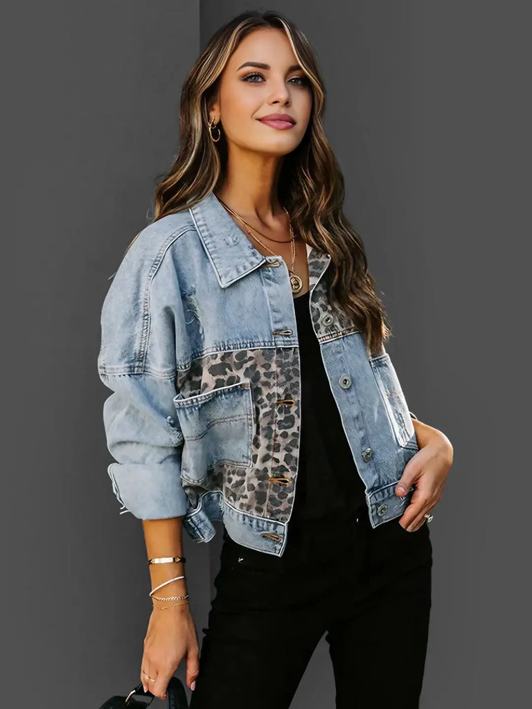 – Leoparden-Denim-Jacke