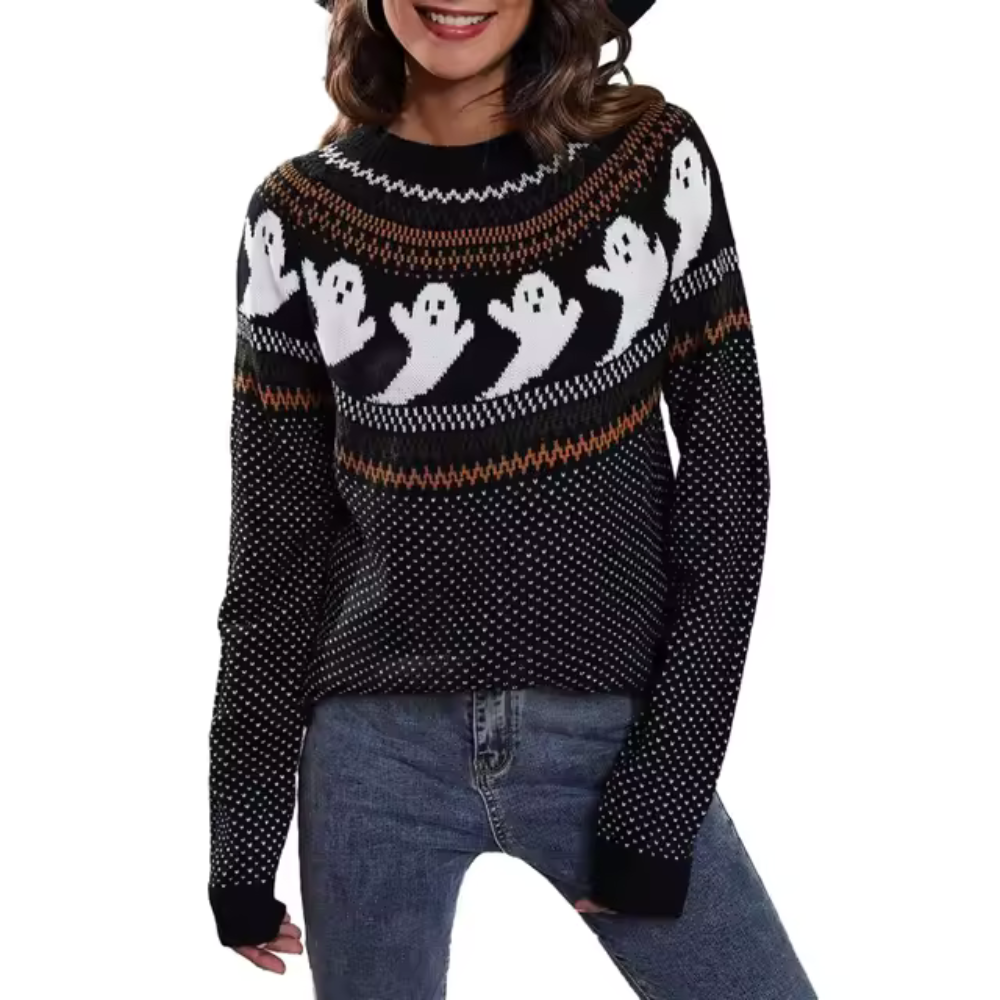 Bequemer Pullover mit Cartoon- und Geisterdruck