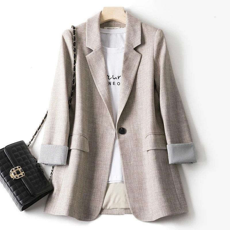 Trendiger Patchwork-Blazer mit lockerer Passform, Ein-Knopf-Verschluss und minimalistischem Design