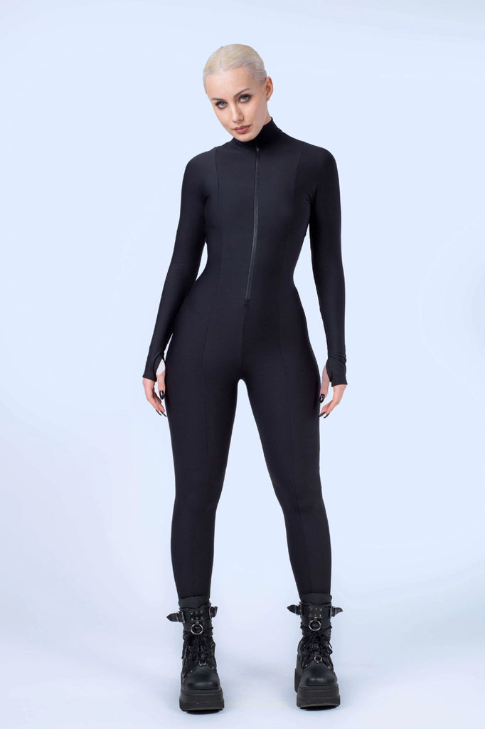 Damen eleganter Langarm-Jumpsuit mit Stehkragen und Reißverschluss WOLFF