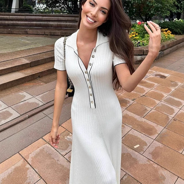 Damen lässiges Maxikleid mit elegantem Polokragen und Knöpfen WOLFF