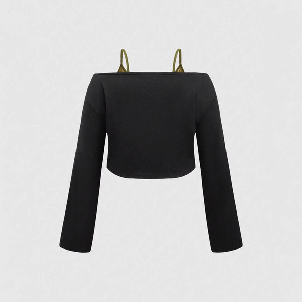 Damen Crop-Top mit einzigartigem Grafiken und off-shoulder Design WOLFF