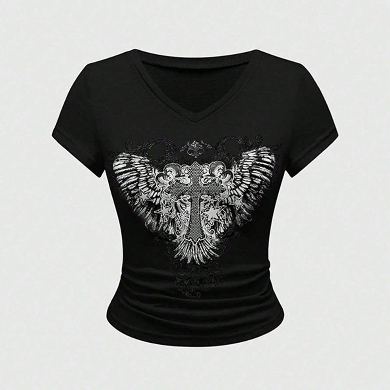 Damen T-Shirt mit originellem Grafiken-Motiv und vorteilhaftem V-Ausschnitt WOLFF