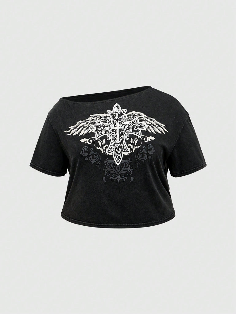 Damen Crop-Top mit kreativem Grafikdesign WOLFF
