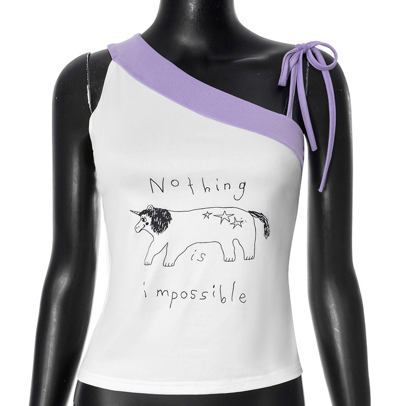 Damen asymmetrisches Oberteil mit charmantem Einhorn-Print und verstellbaren Trägern WOLFF