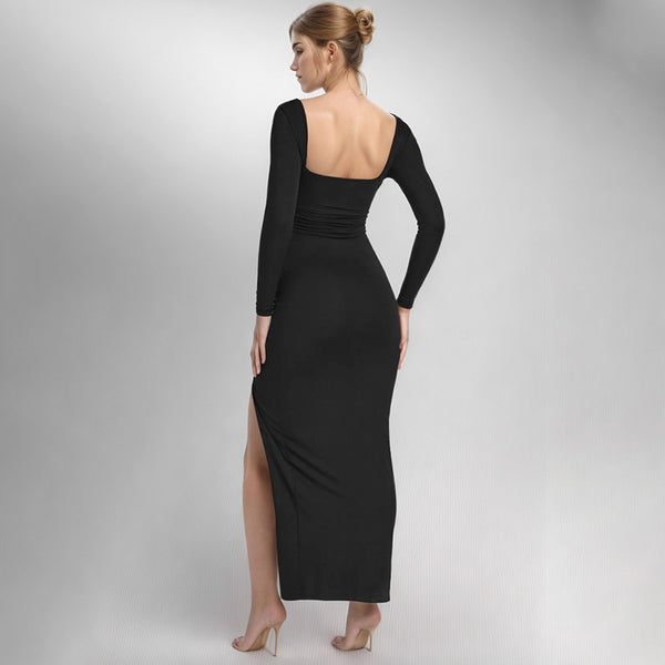 Damen Maxikleid mit tiefem V-Ausschnitt, raffiniertem Schnitt und hohem Schlitz WOLFF