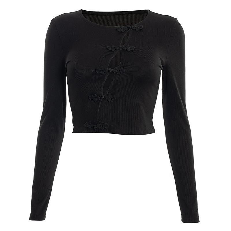 Damen Crop-Top mit dekorativem Knopfdesign und einzigartigem Ausschnitt WOLFF