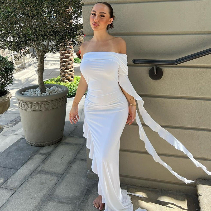 Damen Maxikleid mit asymmetrischem Schnitt und Rüschendetails WOLFF