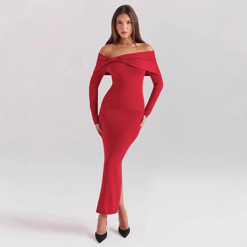 Damen figurbetontes Maxikleid mit schulterfreiem Design und eleganten Rüschendetails WOLFF