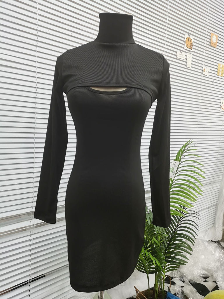 Damen langärmliges Kleid mit hohem Kragen und kreativem Cut-Out WOLFF