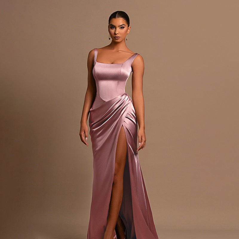 Damen elegantes Maxikleid mit asymmetrischem Schnitt und Raffung WOLFF