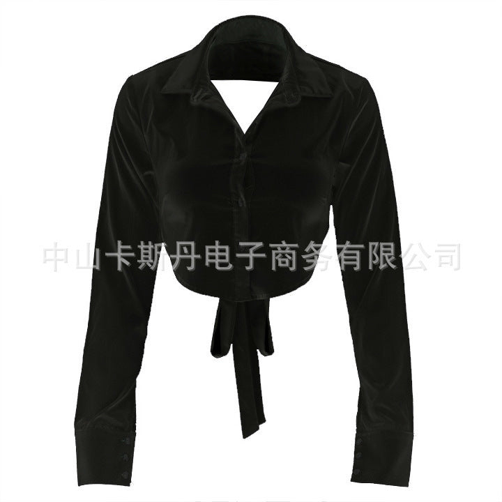 Damen Blusenoberteil mit elegantem Cropped-Schnitt und stilvollem Krawatten-Detail WOLFF
