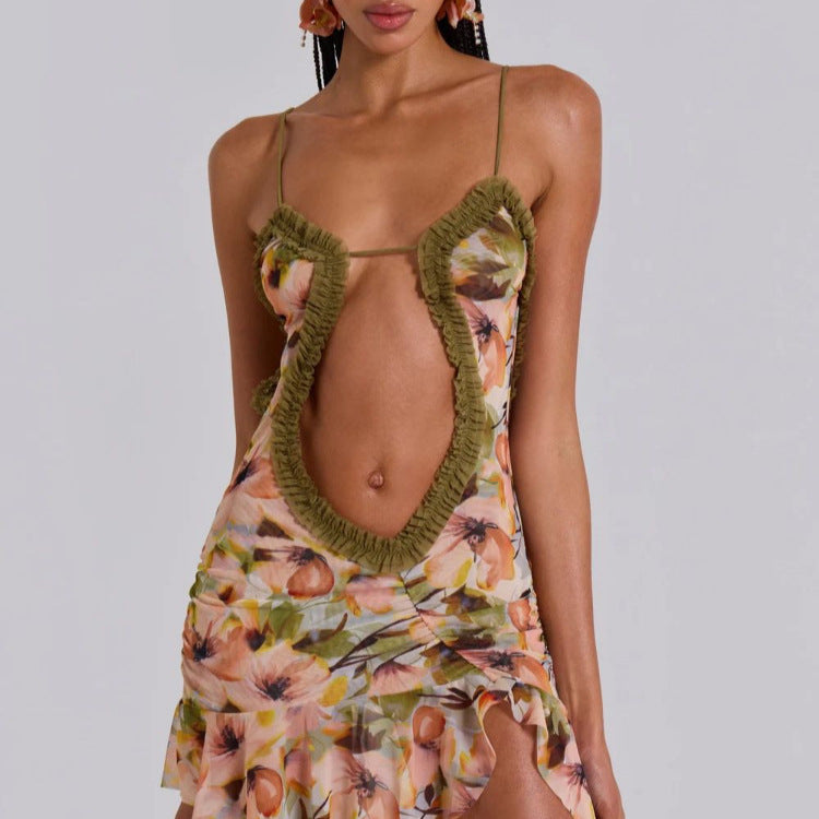 Damen florales Minikleid mit raffiniertem Rüschen-Design WOLFF