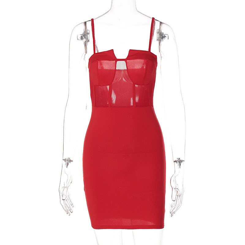Damen figurbetontes Minikleid mit transparentem Mesh-Einsatz WOLFF