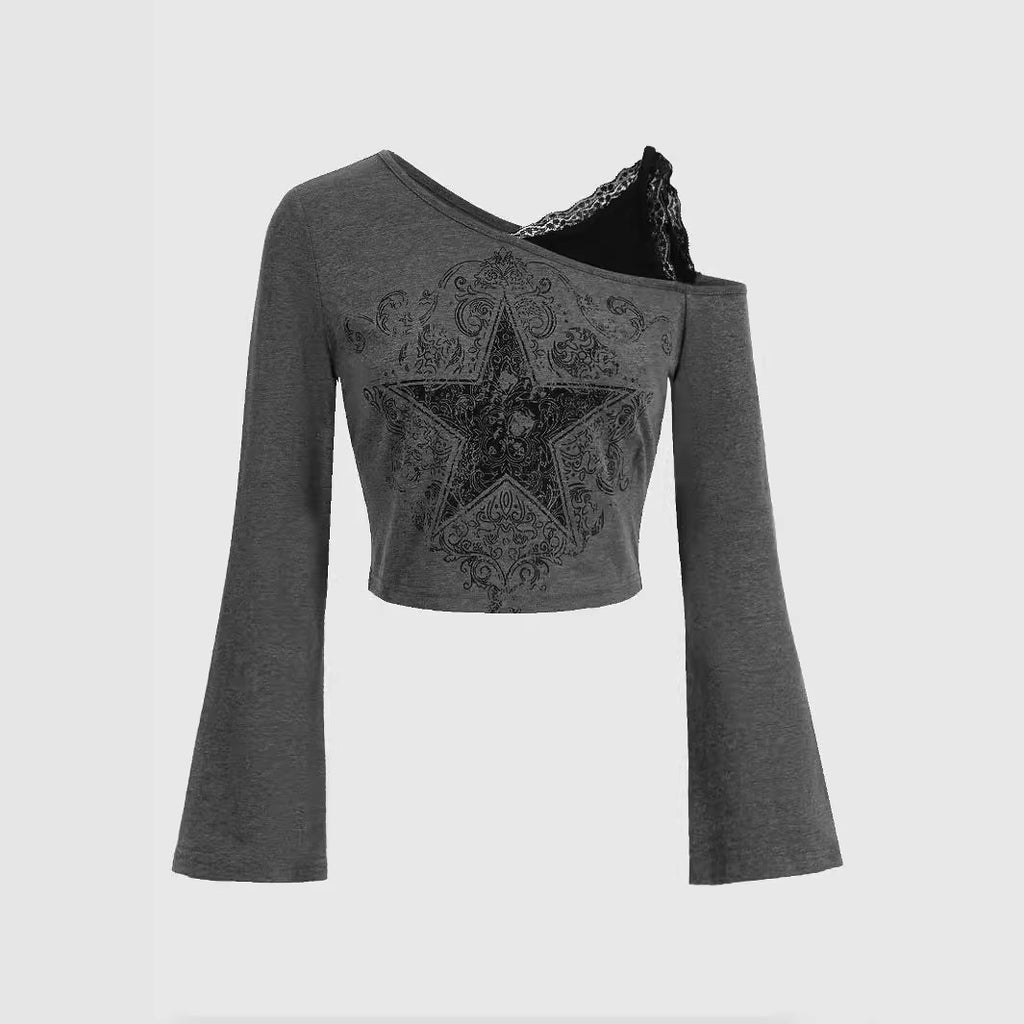 Damen asymmetrisches Crop-Top mit detailverziertem Sternen-Motiv WOLFF