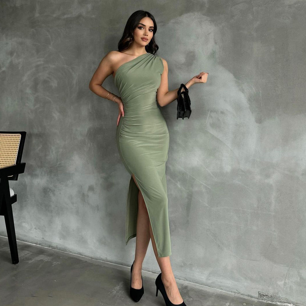 Damen figurbetontes Maxi-Kleid mit eleganter Drapierung und asymmetrischem Schnitt WOLFF