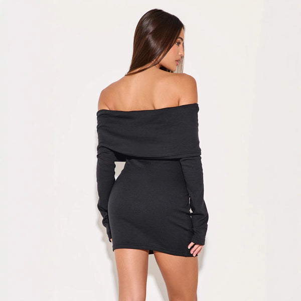 Damen Off-Shoulder Minikleid mit Langarm und Knopfdetails WOLFF