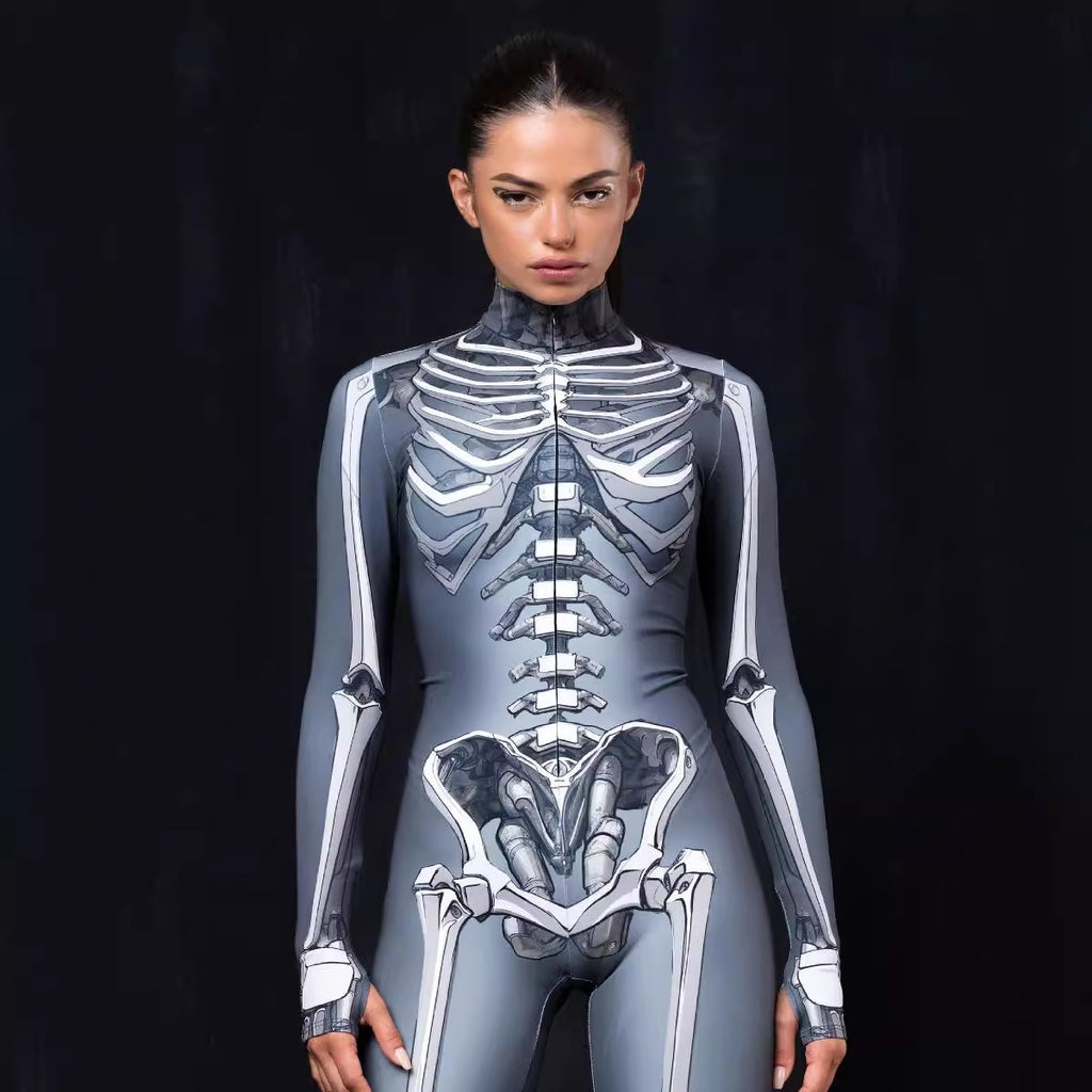 Damen Hochwertiger Langarm-Bodysuit mit Skelett-Design WOLFF