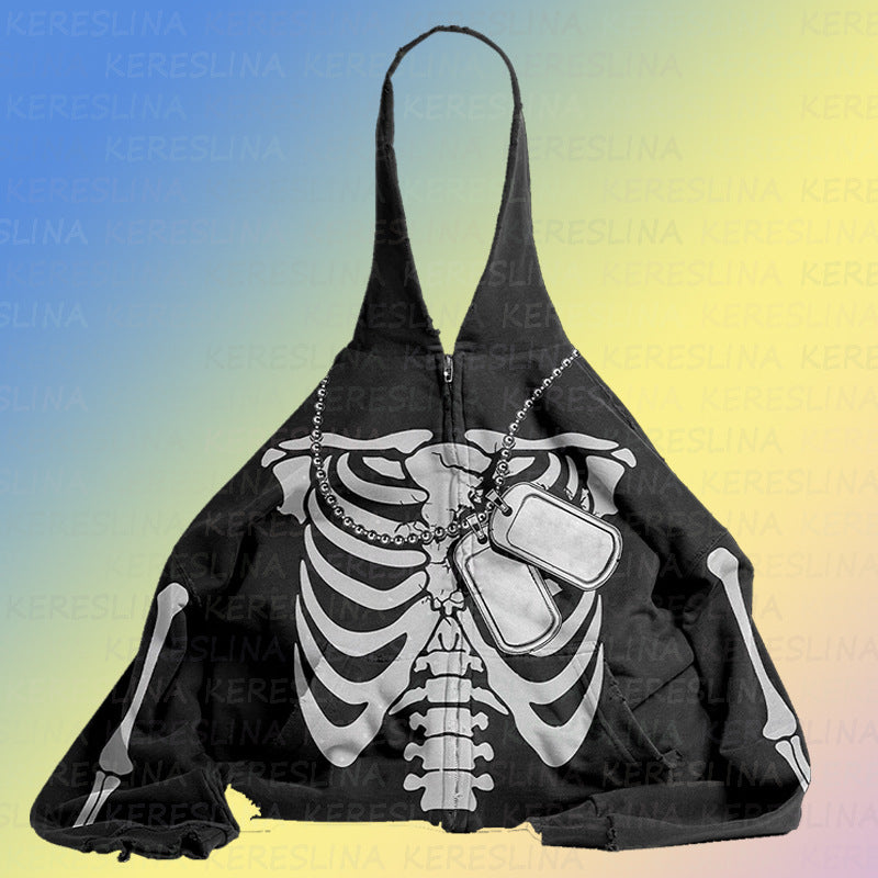 Damen Hoodie mit einzigartigem Skelettprint und elegantem Zip-Design WOLFF