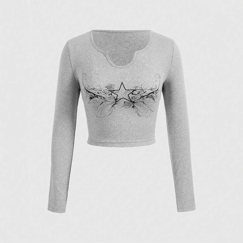 Damen Crop-Shirt mit einzigartigem Grafikdesign und langem Arm WOLFF