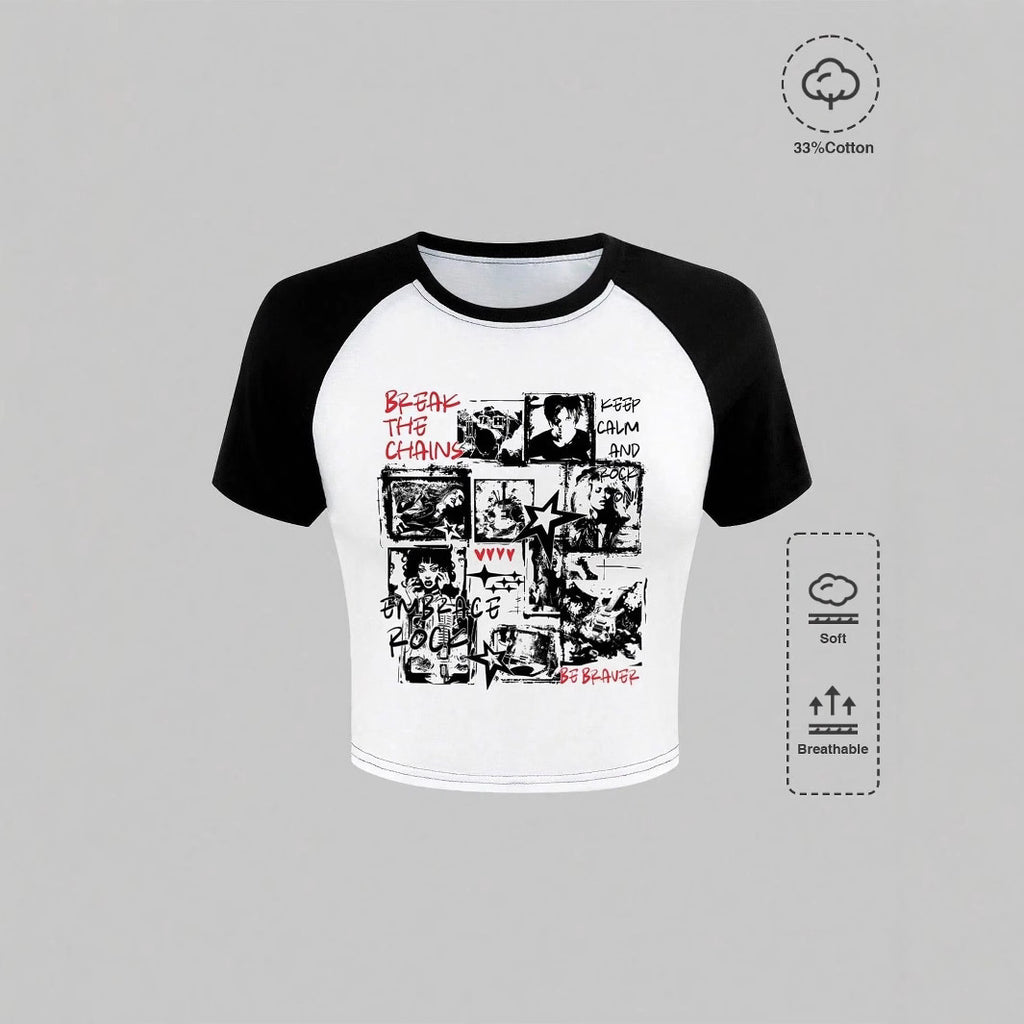 Damen Crop-Top mit kreativem Grafikdruck WOLFF