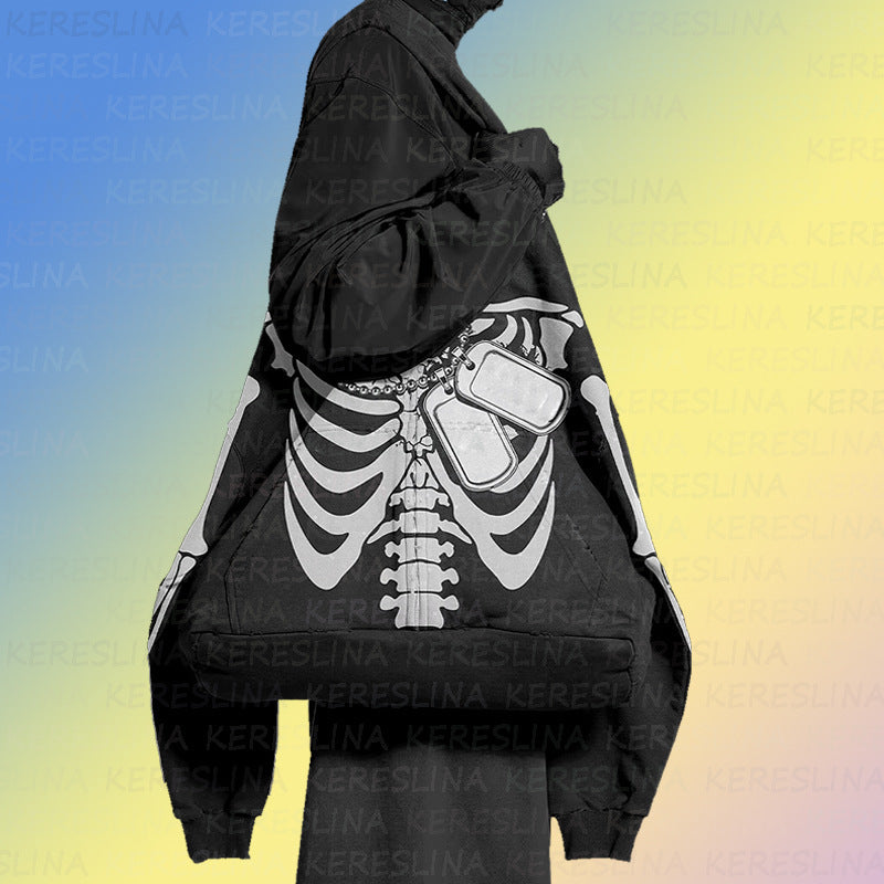 Damen Hoodie mit einzigartigem Skelettprint und elegantem Zip-Design WOLFF