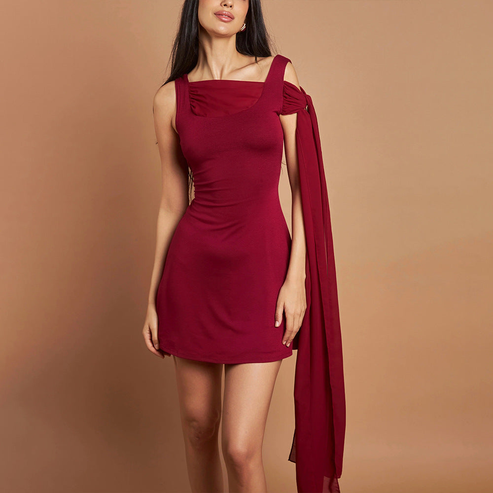 Damen Minikleid mit asymmetrischem Design und schulterfreiem Schal WOLFF
